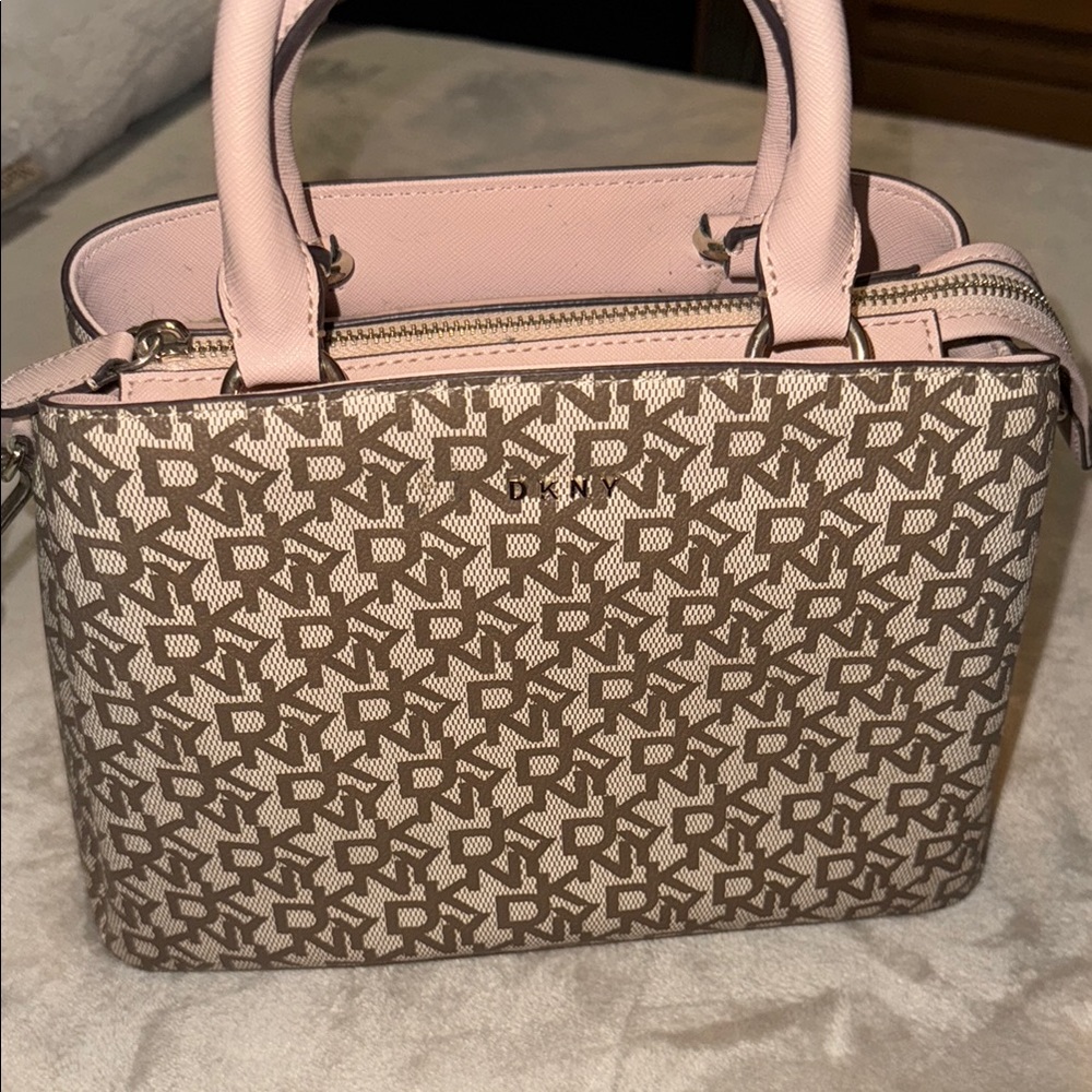 DKNY Pink and Brown Logo Satchel